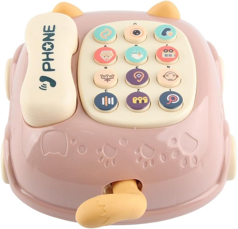 هاتف ألعاب للأطفال باللون الأحمر مع صوت موسيقي وإضاءة ووجه قط للتعلم التفاعلي بين الوالدين والطفل - Image 3